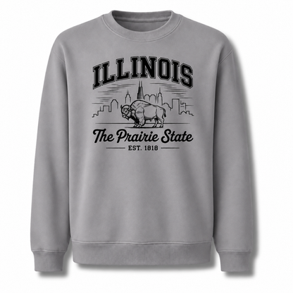 Illinois American Bison Prairie Wildlife Heritage Sweatshirt - Sport Grey
