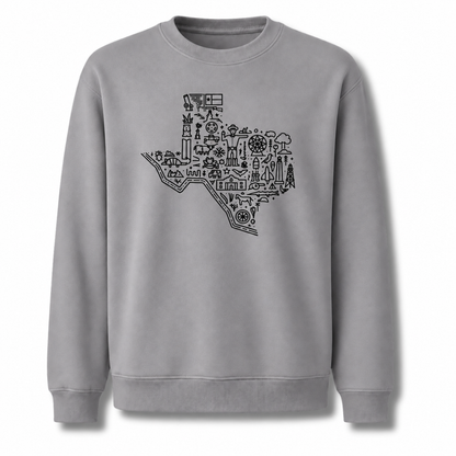 Texas State Silhouette Rustic Hometown Pride Vintage Sweatshirt - Sport Grey
