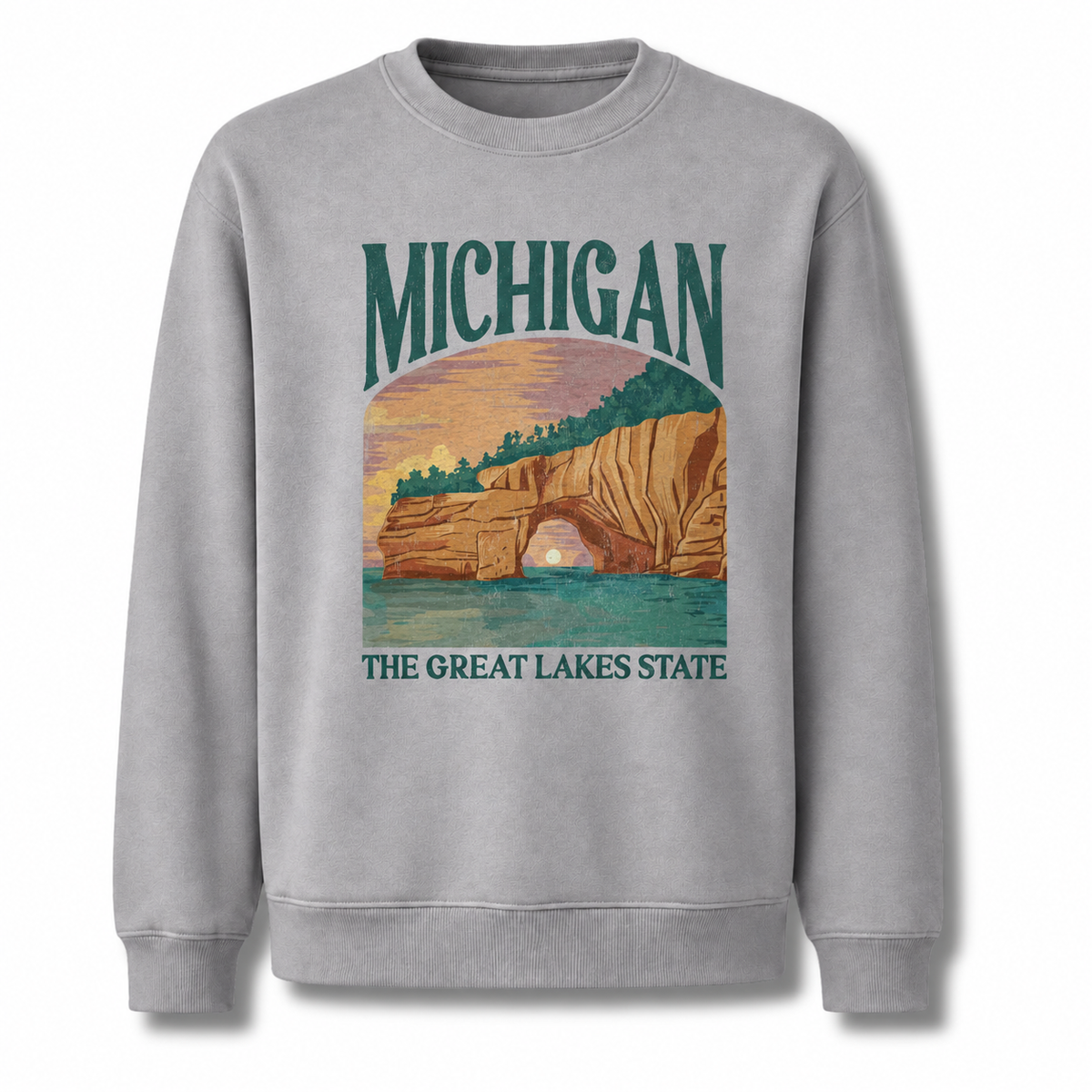 Michigan Great Lakes Vintage Nature Landscape Sweatshirt - Sport Grey