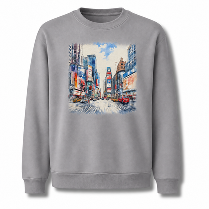 Times Square Manhattan Street Scene Oil Painting Sweatshirt - Sport Grey