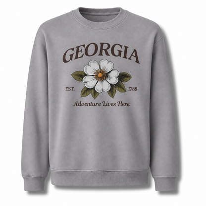 Georgia State Flower Cherokee Rose Adventure Vintage Sweatshirt - Sport Grey