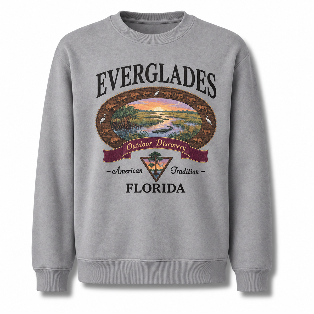 Florida Everglades Great Heron Wildlife Scene Sweatshirt - Sport Grey