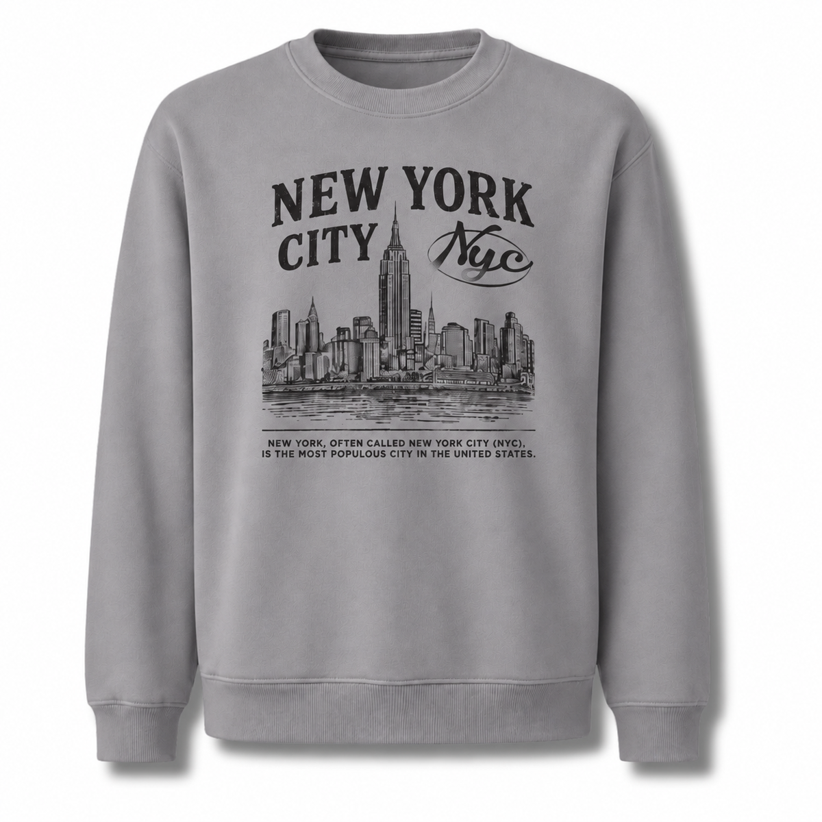New York City Distressed Woodblock Skyline Heritage Sweatshirt - Sport Grey