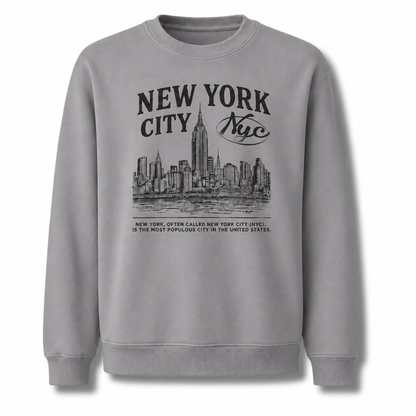 New York City Distressed Woodblock Skyline Heritage Sweatshirt - Sport Grey