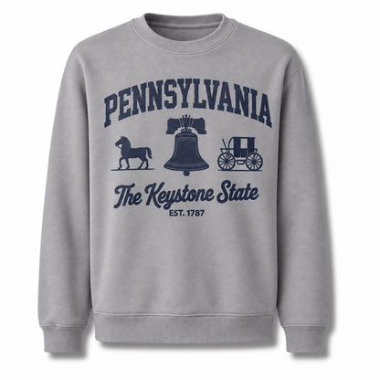 Pennsylvania Keystone State Historic Crest Vintage Sweatshirt - Sport Grey