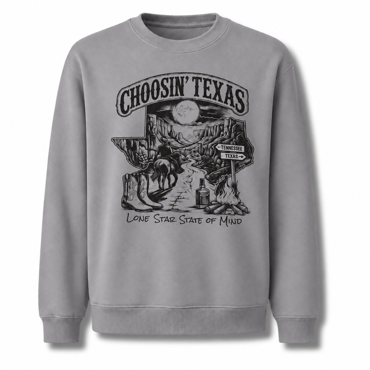 Texas Cowboy Lone Star Historic Emblem Vintage Sweatshirt - Sport Grey