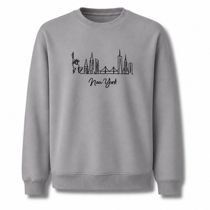 Brooklyn Bridge Starry Night Skyline Silhouette Retro Sweatshirt - Sport Grey