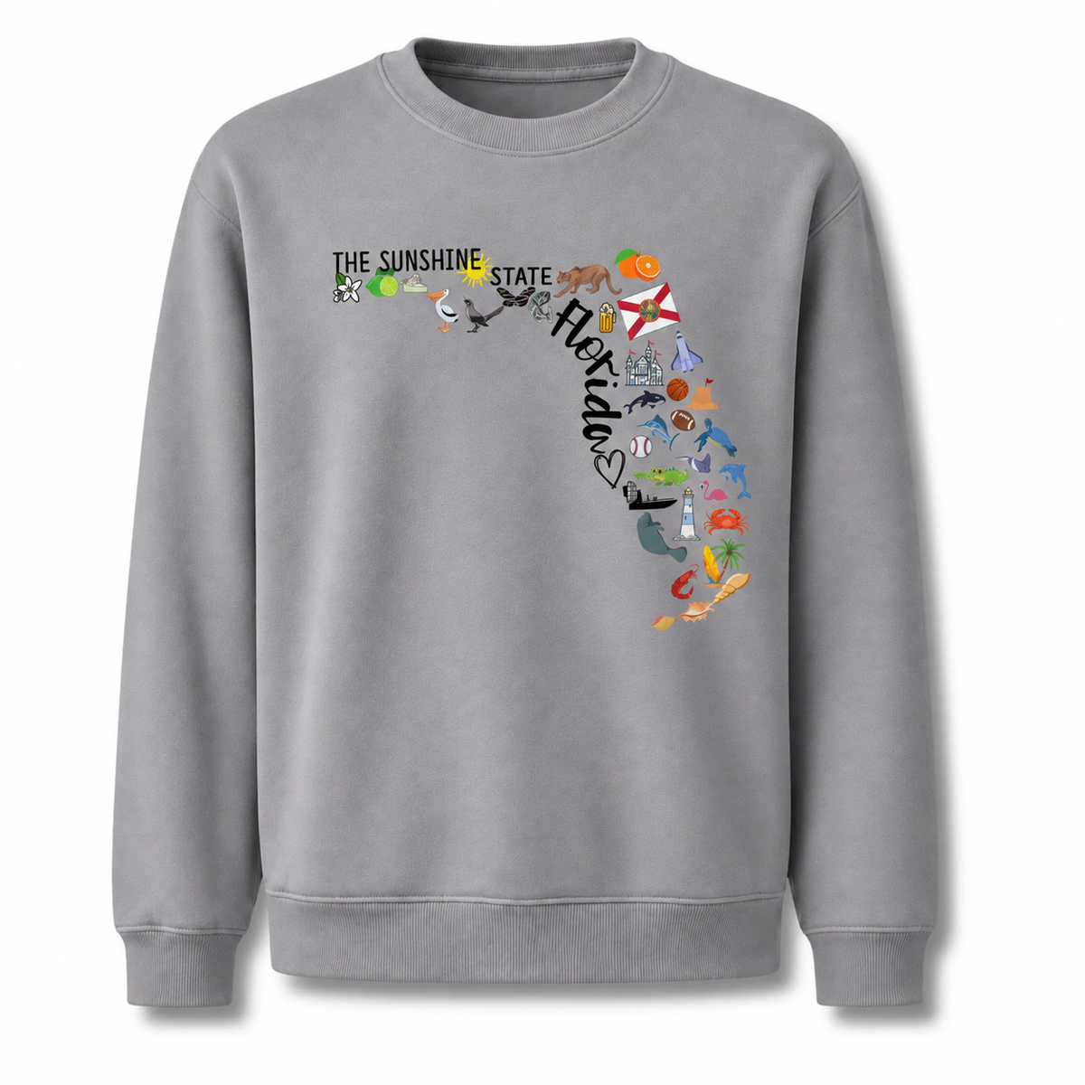 Florida Illustrated Landmarks Travel Map State Sweatshirt - Sport Grey