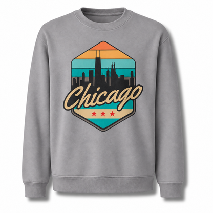 Chicago Retro Crest Heritage Vintage Athletic Sweatshirt - Sport Grey