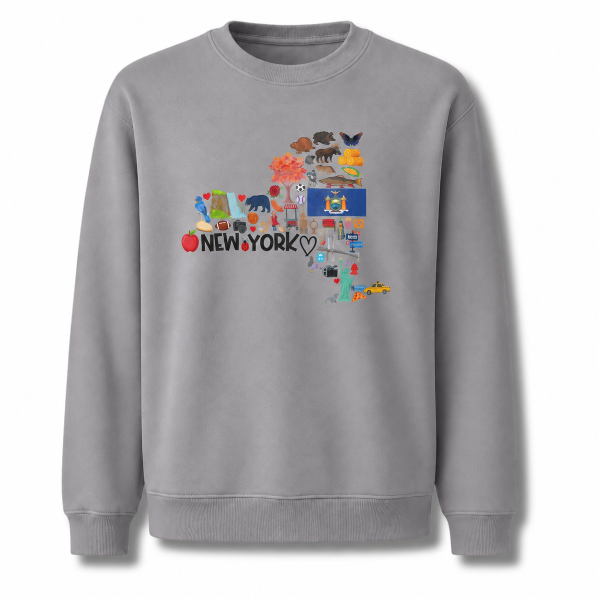 New York State Map Landmarks Icons Collage Sweatshirt - Sport Grey
