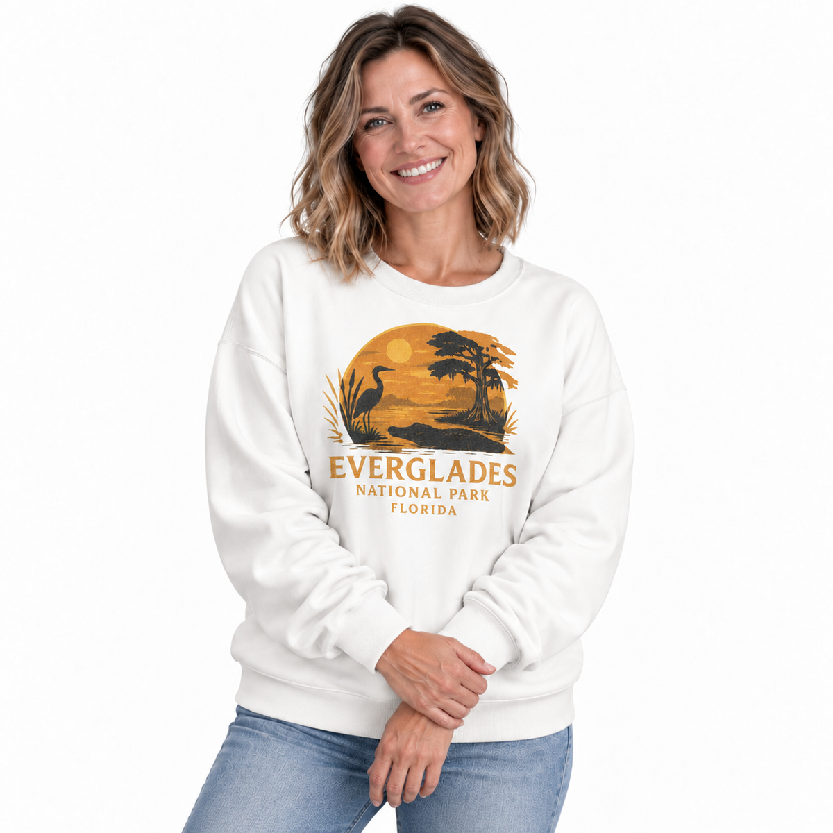 Florida Everglades National Park Nature Vintage Sweatshirt - White (Female Model)