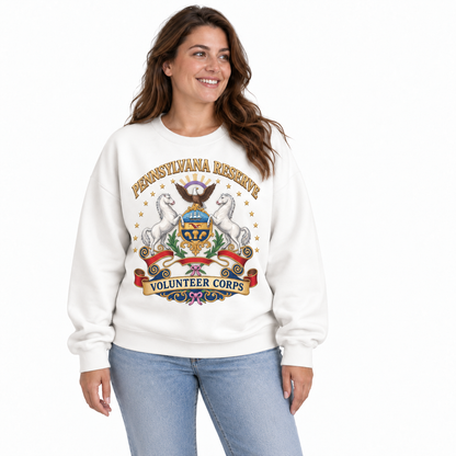 Pennsylvania Reserve Crest Heritage Patriotic Vintage Sweatshirt - White (Female Model)