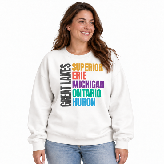 Great Lakes Michigan Freshwater Basin Retro Sweatshirt - White (Female Model)