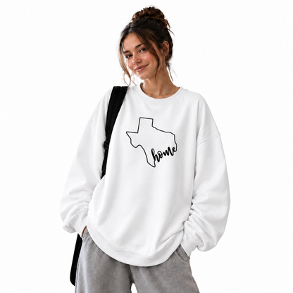 Texas Home State Pride Heart Rustic Vintage Sweatshirt - White (Female Model)