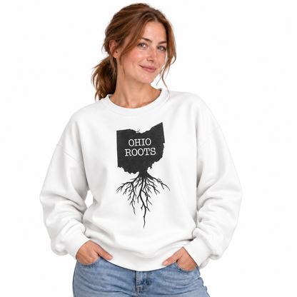Ohio Roots Minimalist State Silhouette Vintage Sweatshirt - White (Female Model)
