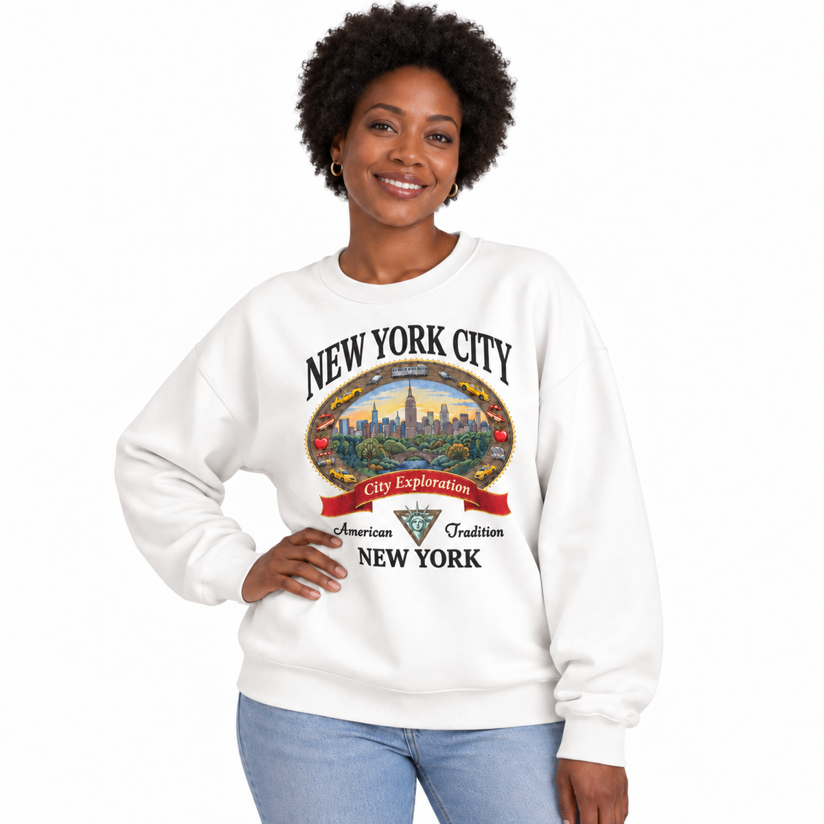 New York City Exploration Central Park Vintage Sweatshirt - White (Female Model)