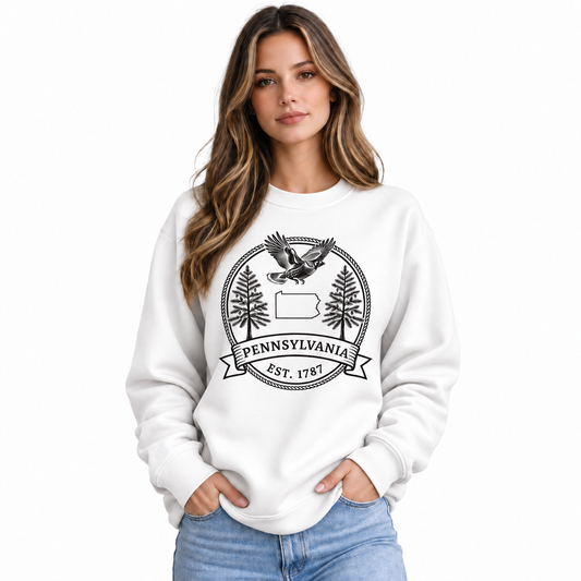 Pennsylvania Historic State Emblem Classic Vintage Sweatshirt - Vintage State Pride Apparel Detail | The State Threads