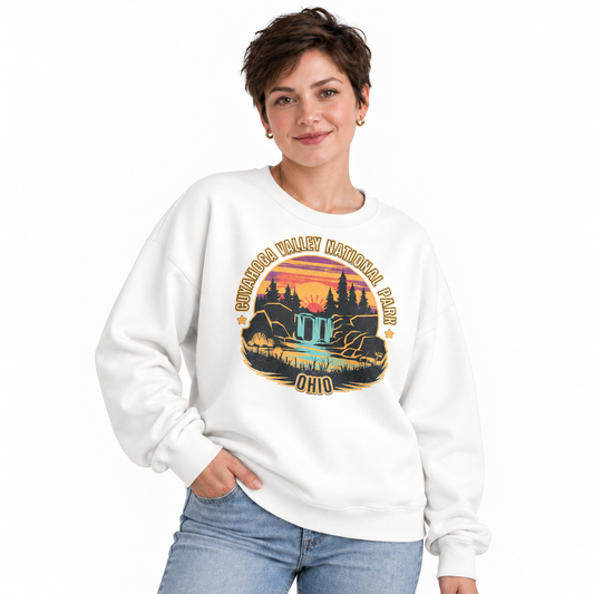 Cuyahoga Valley Ohio National Park Scenic Sweatshirt - White (Female Model)