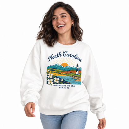 Blue Ridge Mountains North Carolina Nature Scenic Sweatshirt - White (Female Model)