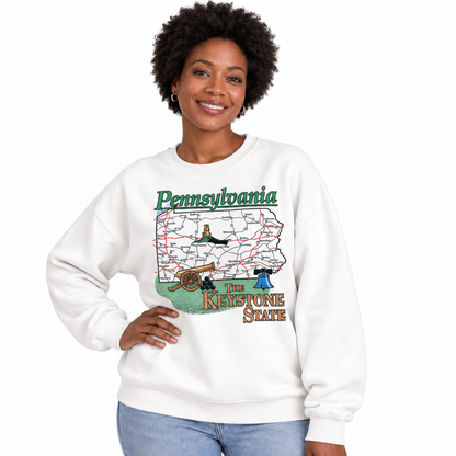 Pennsylvania Countryside State Map Rustic Vintage Sweatshirt - White (Female Model)