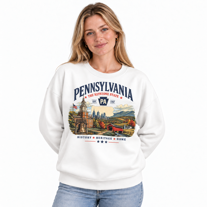 Pennsylvania Scenic Heritage Landscape Vintage Sweatshirt - White (Female Model)