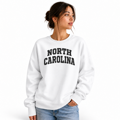 North Carolina Collegiate Arched Block Lettering Retro Sweatshirt - White (Female Model)