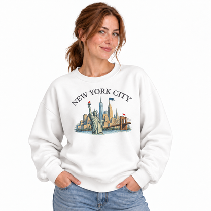 Statue Of Liberty Manhattan Harbor Vintage Classic Sweatshirt - White (Female Model)