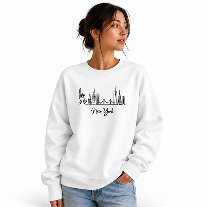 Brooklyn Bridge Starry Night Skyline Silhouette Retro Sweatshirt - White (Female Model)