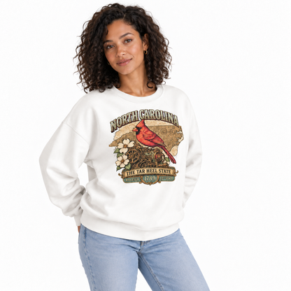 North Carolina Vintage Heritage State Pride Crest Sweatshirt - White (Female Model)