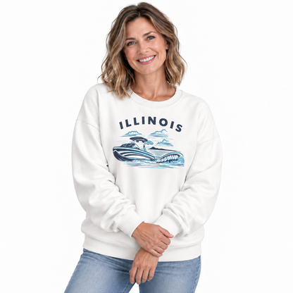 Illinois Lake Michigan Boating Retro Nautical Sweatshirt - White (Female Model)