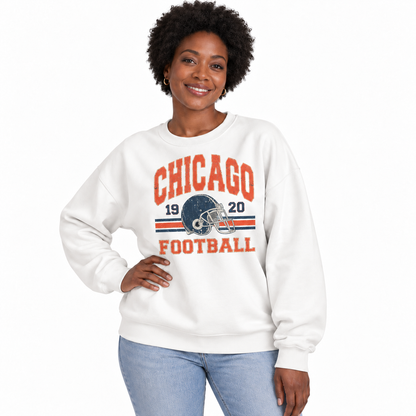 Chicago Football Gameday Retro Vintage Collegiate Sweatshirt - White (Female Model)
