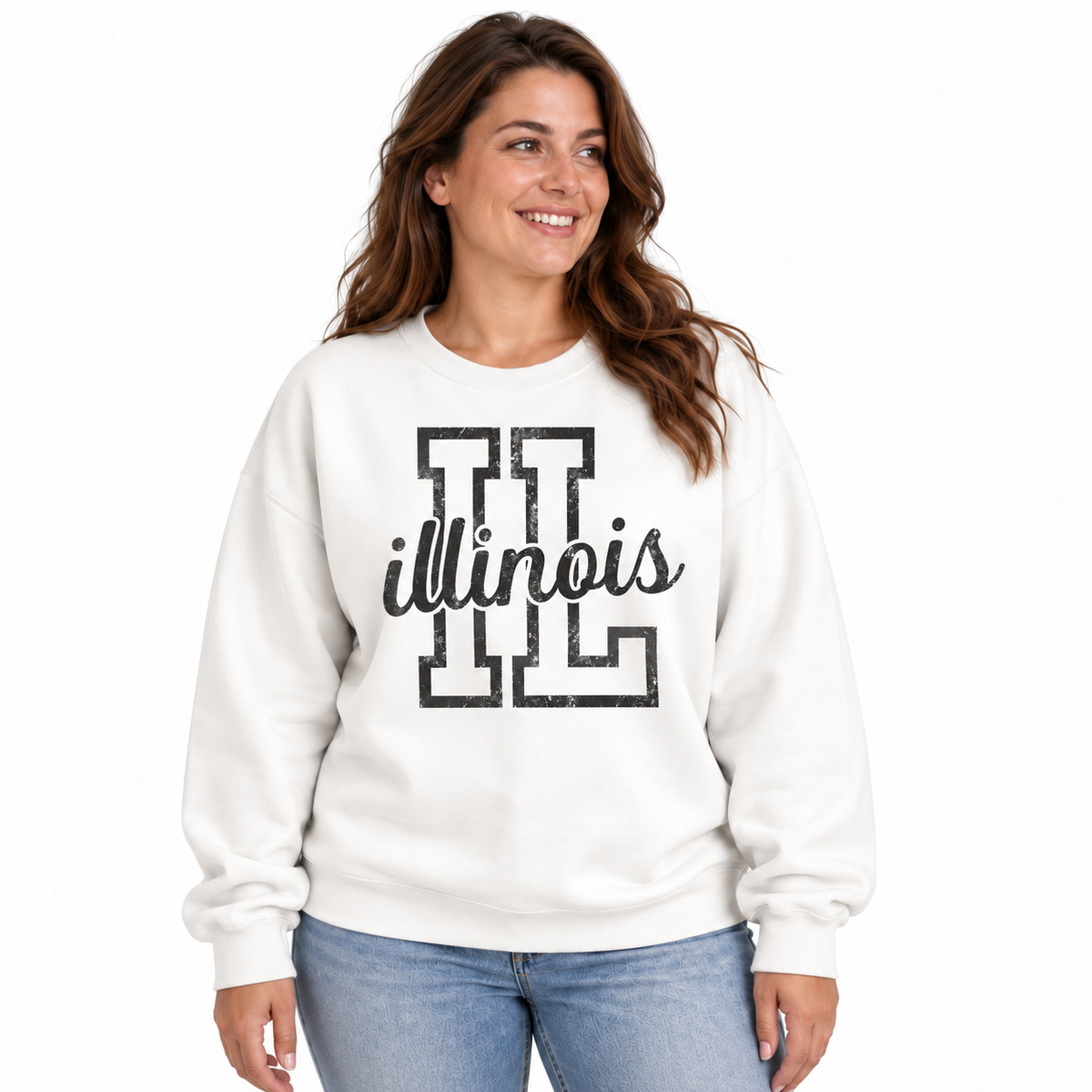 Illinois Classic Vintage Heritage State Pride Sweatshirt - White (Female Model)
