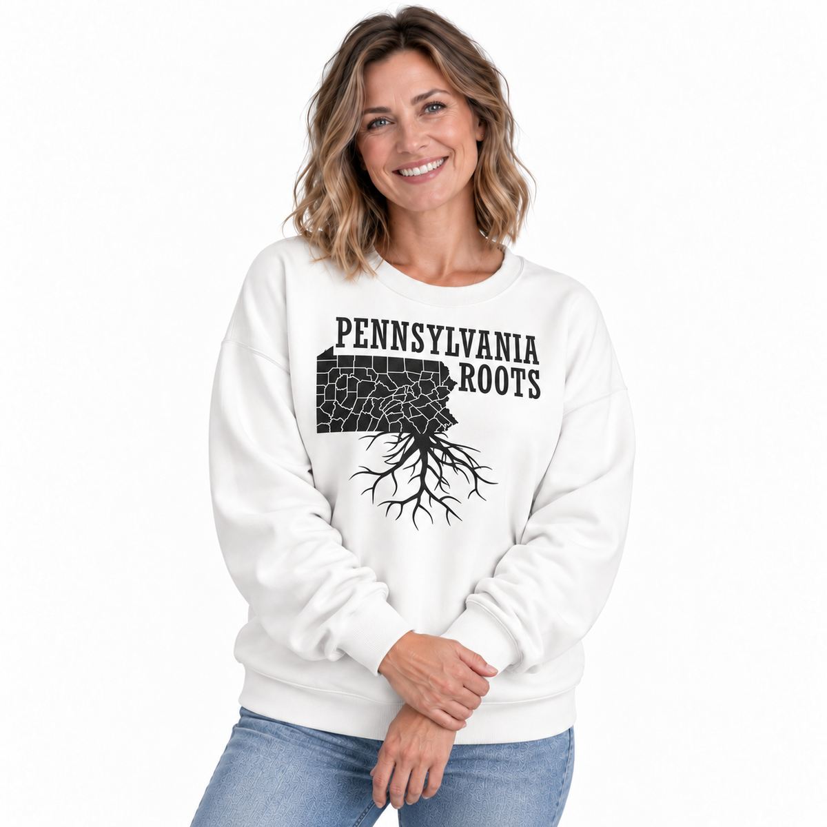 Pennsylvania Roots Deep Heritage Minimalist Vintage Sweatshirt - White (Female Model)