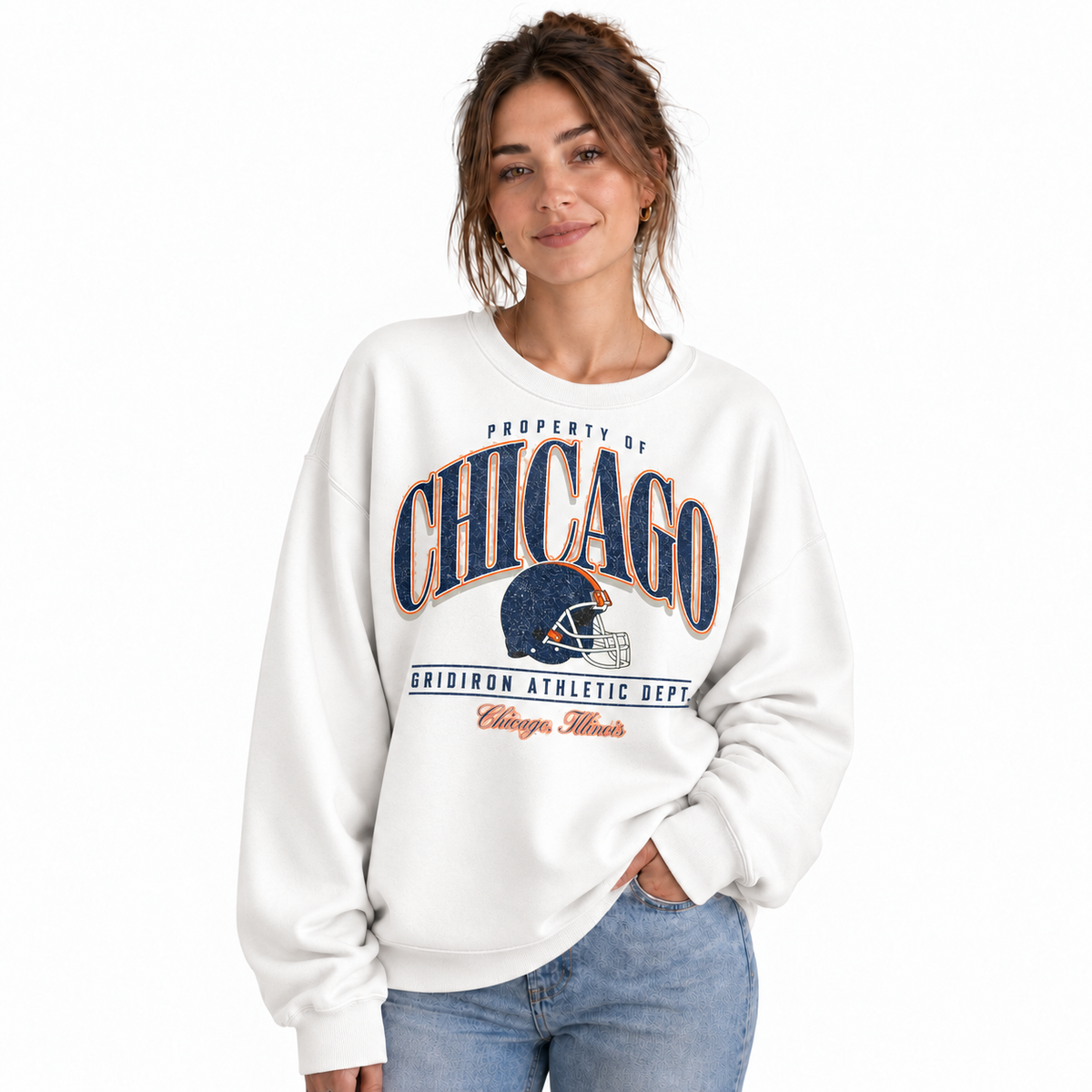 Chicago Vintage Seal Athletic Heritage Classic Sweatshirt - White (Female Model)
