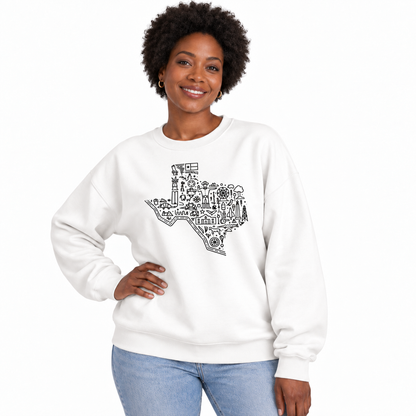 Texas State Silhouette Rustic Hometown Pride Vintage Sweatshirt - White (Female Model)