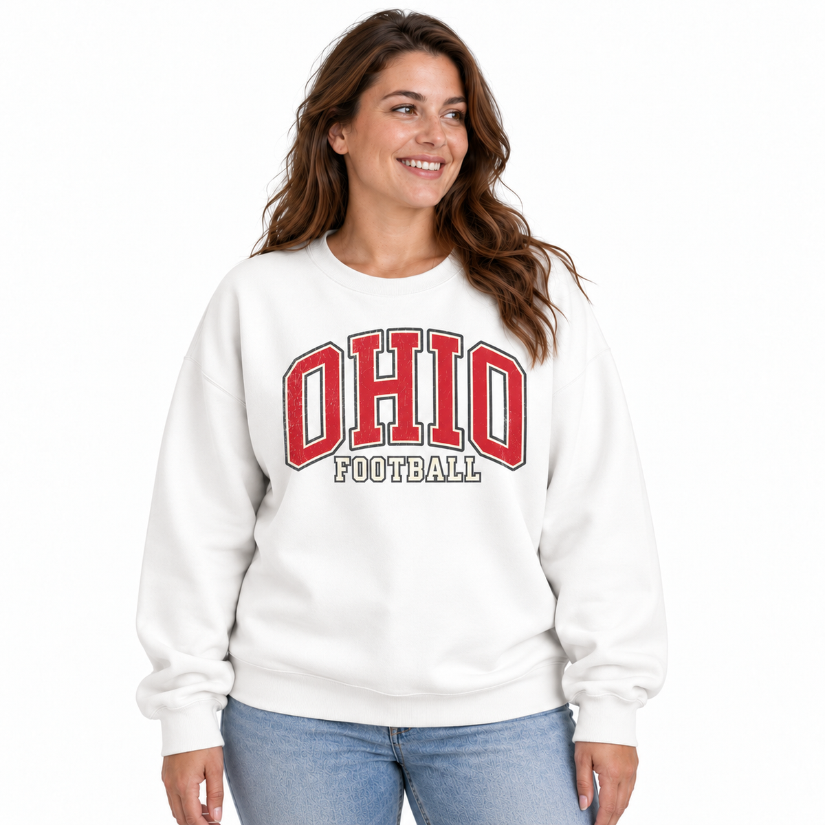 Ohio Football Vintage Gridiron Heritage Classic Sweatshirt - White (Female Model)