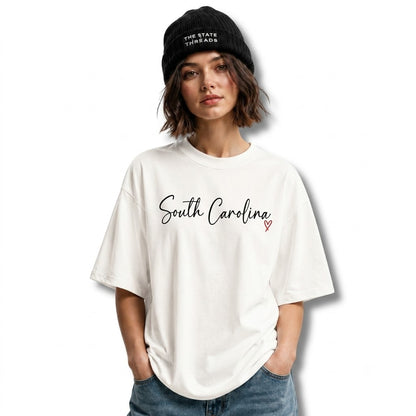 South Carolina Cursive Script Red Heart Graphic Shirt