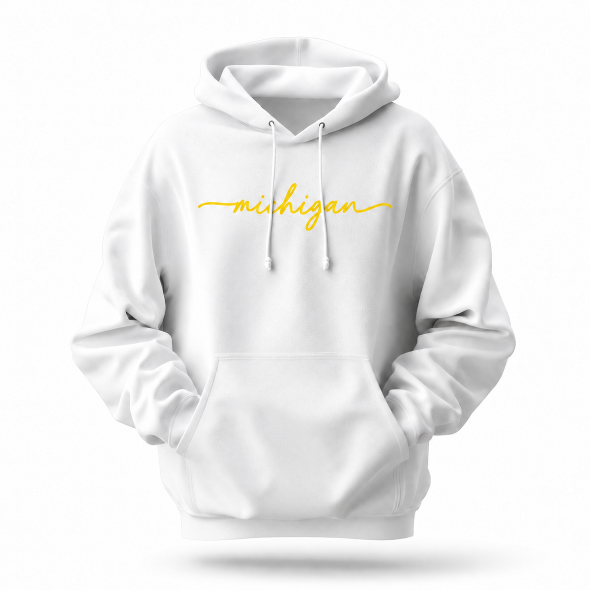 Michigan Minimalist Yellow Script Hoodie
