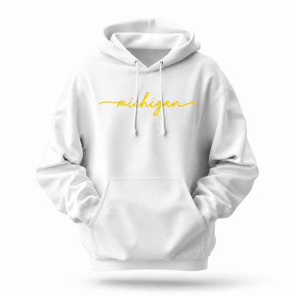 Michigan Minimalist Yellow Script Hoodie