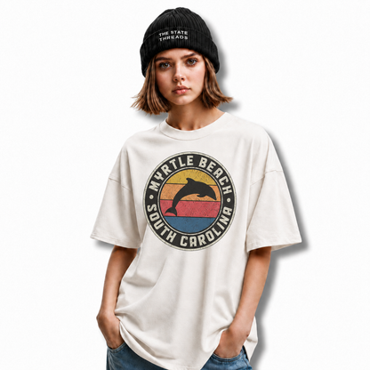 Myrtle Beach South Carolina Retro Dolphin Sunset Shirt