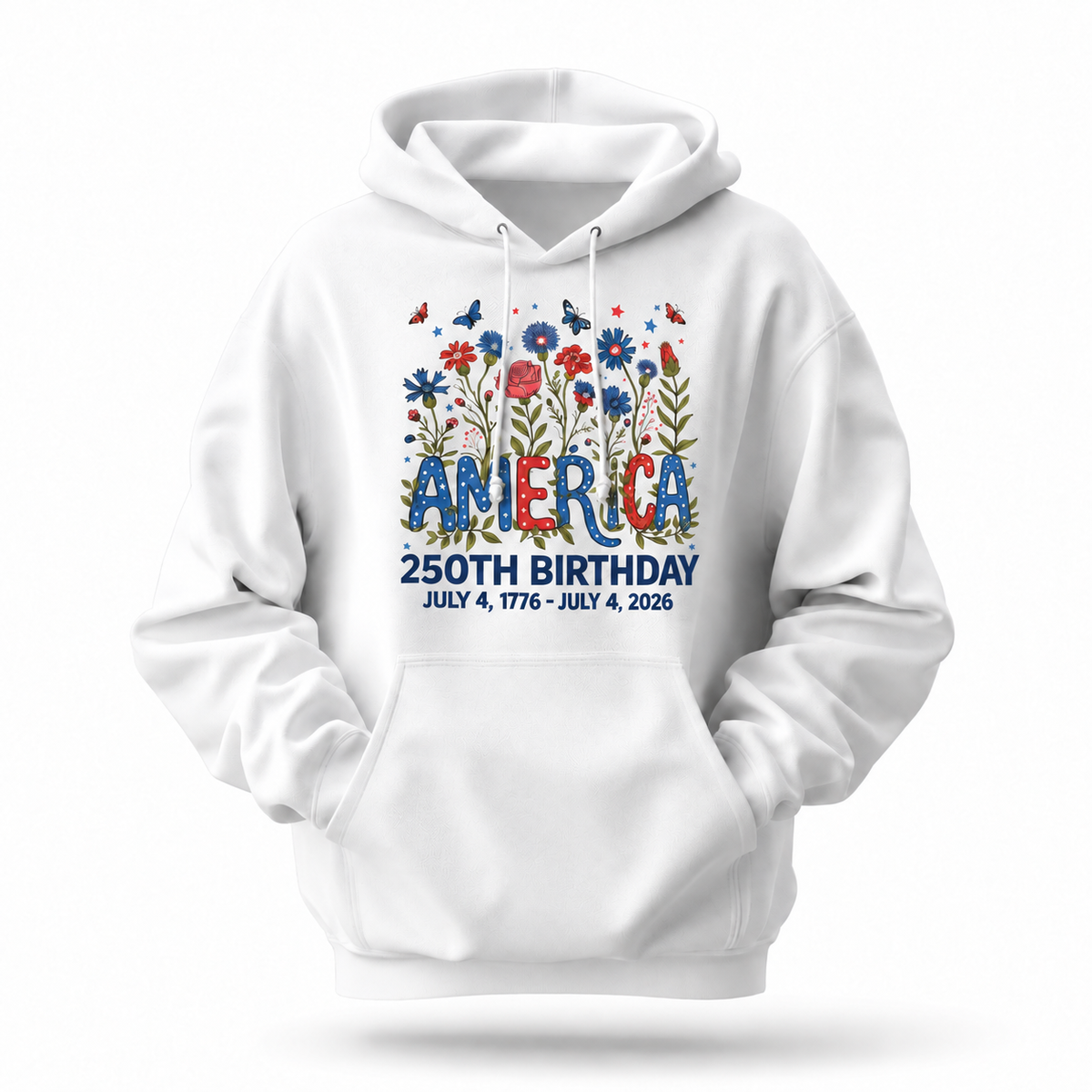 America 250th Birthday Floral Butterfly Hoodie