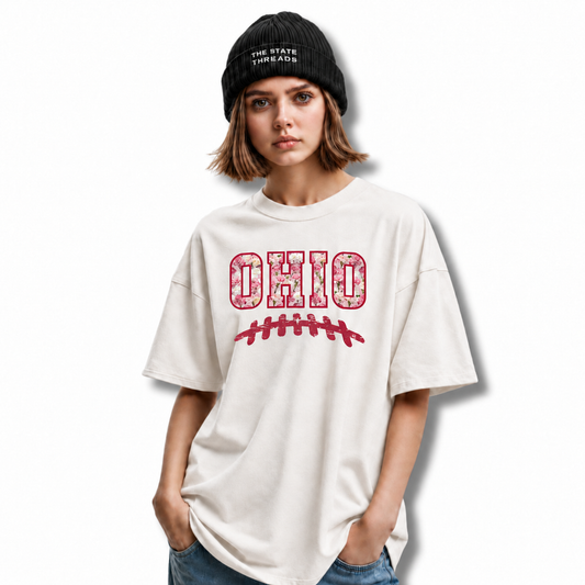 Ohio Carnation Floral Football Game Day Red Shirt