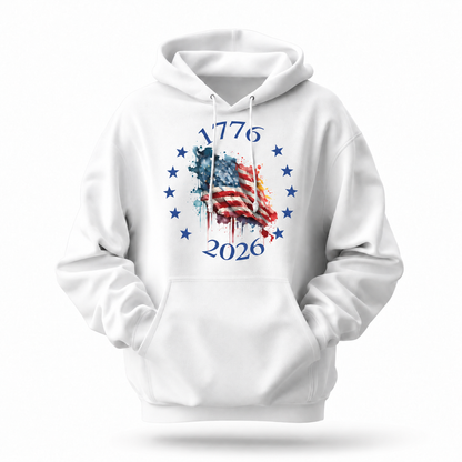 America 250th 1776 2026 Watercolor Flag Hoodie