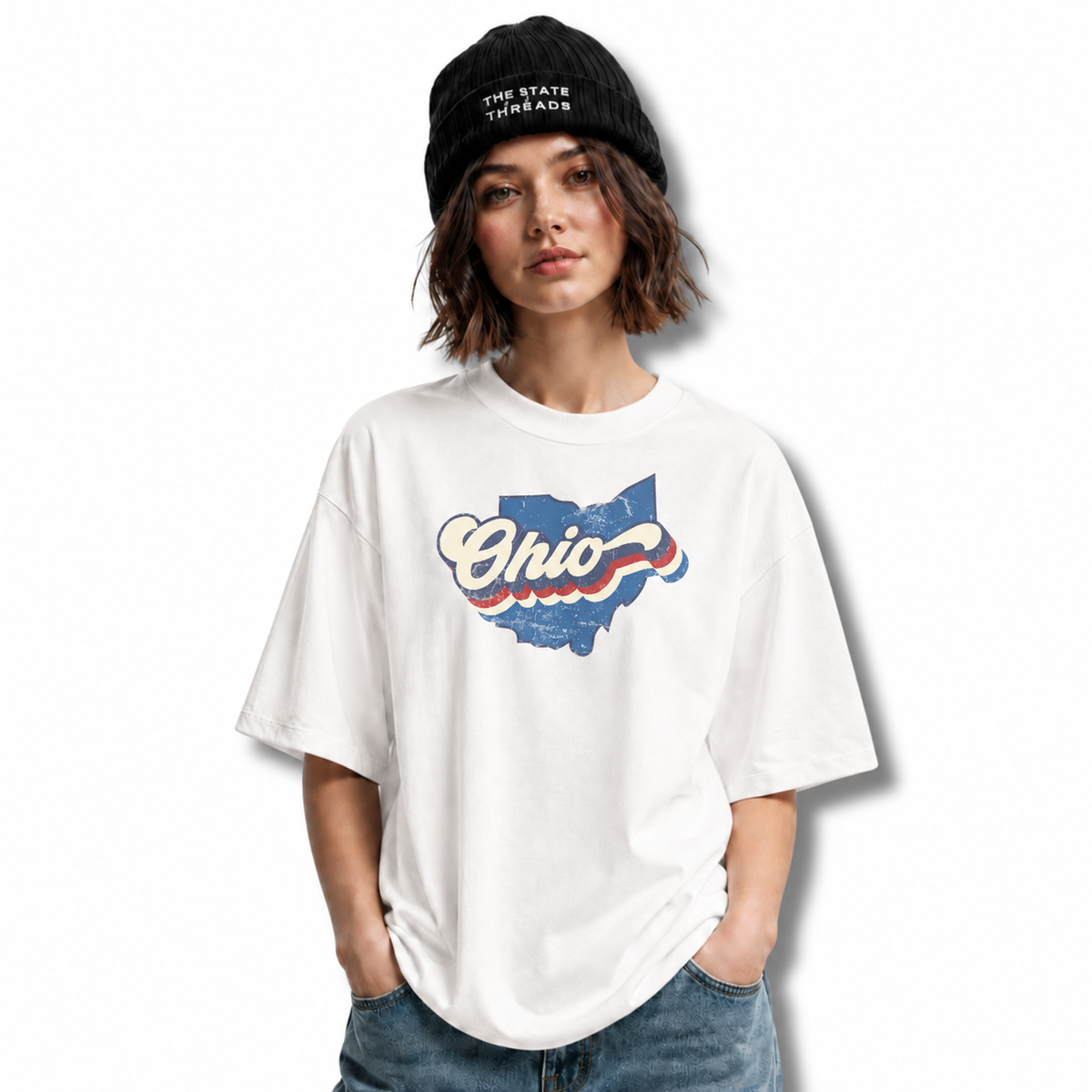 Ohio Vintage State Map Retro Stripes Pride Shirt
