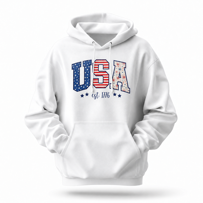 America Est 1776 Patriotic USA Flag Hoodie