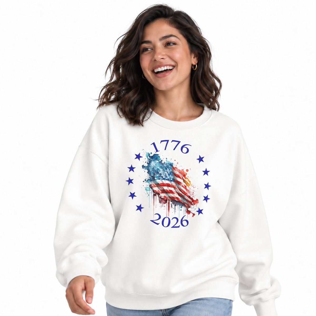America 250th 1776 2026 Watercolor Flag Sweatshirt