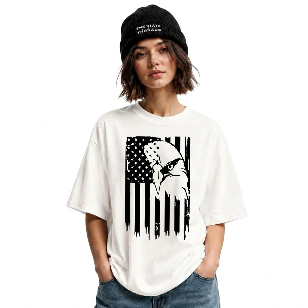 America Distressed Flag Eagle Silhouette Graphic Shirt