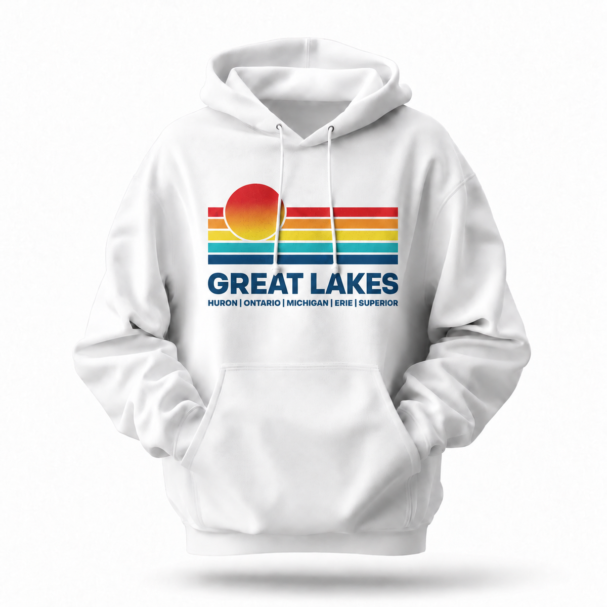 Great Lakes Retro Sunset Huron Ontario Michigan Erie Superior Hoodie