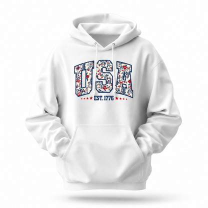 America Floral Est 1776 Patriotic Hoodie