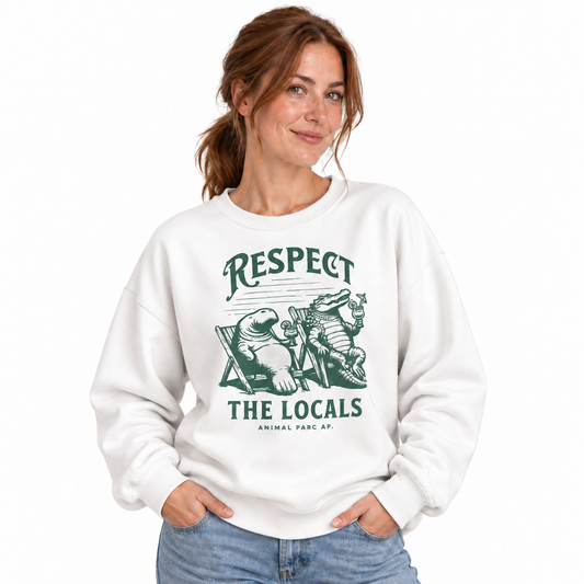 Florida Respect The Locals Manatee Alligator Sweatshirt - White (Female Model)